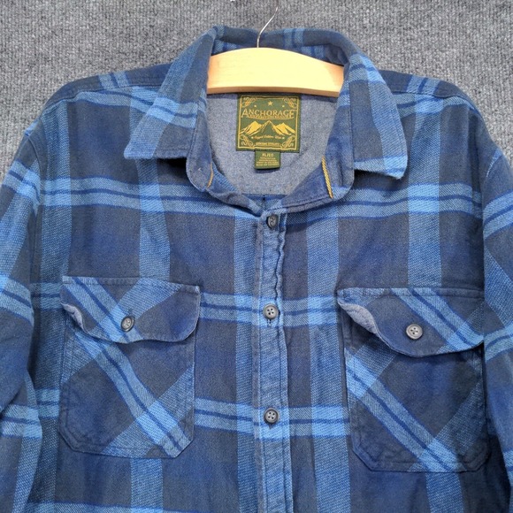 Anchorage Men's Button-Up Shirt Blue XL Long Sleeve Plaid Flap Pockets Flannel - Picture 3 of 11